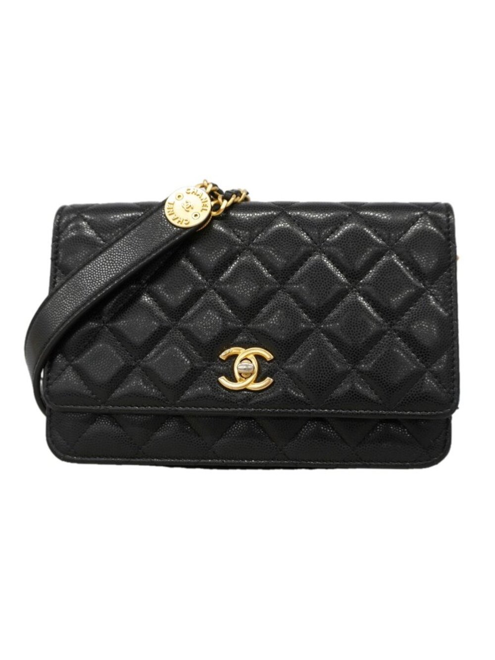 Chanel Wallet on Chain Quilted Caviar Leather Black Gold Shoulder Bag